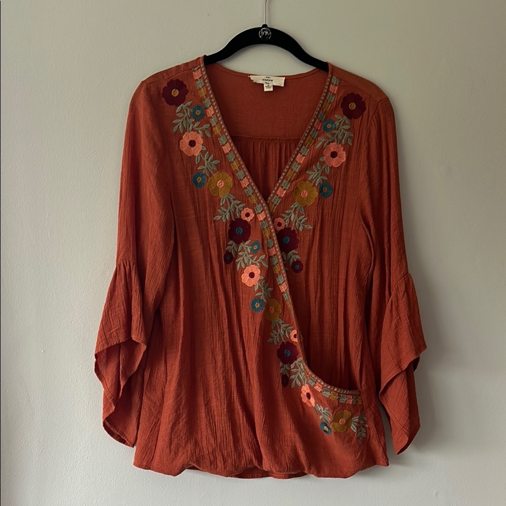 Anthropologie Rust Embroidered Blouse
